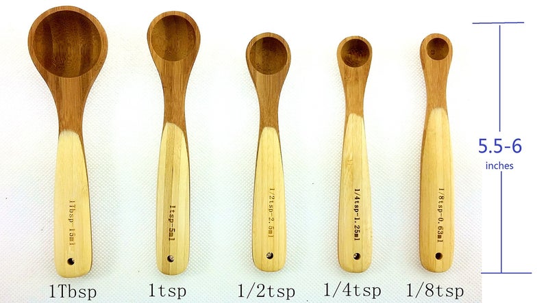 Youkoo kitchen Kitchen Bamboo Wood Measuring Spoons for Measuring Dry and Liquid Ingredients, Pack of 5 - Image 2